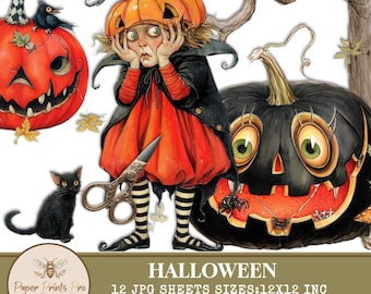 Vintage Halloween Clipart – Pumpkins and Black Cats for Junk Journals and Scrapbooking – PaperPrintsPro