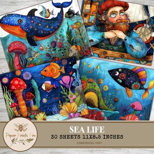 Set of 30 printable sea-themed illustrations (plus 1 bonus), featuring mermaids, pirates, ships, lighthouses, sea animals, and ocean scenes. Designed in a whimsical, colorful storybook style. Ideal for junk journals, card making, kids crafts, wall art, classroom decor, and DIY creative projects. High-resolution JPG files, 11x8.5 inches, ready to print.