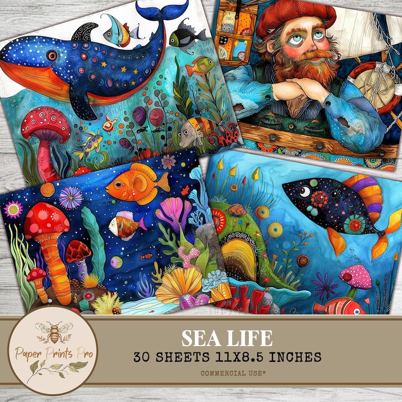 Set of 30 printable sea-themed illustrations (plus 1 bonus), featuring mermaids, pirates, ships, lighthouses, sea animals, and ocean scenes. Designed in a whimsical, colorful storybook style. Ideal for junk journals, card making, kids crafts, wall art, classroom decor, and DIY creative projects. High-resolution JPG files, 11x8.5 inches, ready to print.
