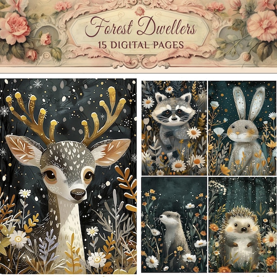 Forest Animals Digital Art Prints: Scrapbooking, Decoupage (PDF)