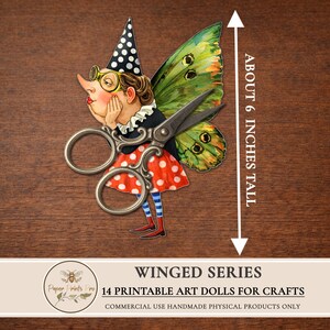 Printable paper dolls digital clipart featuring winged art characters inspired by fairy and butterfly aesthetics. This set includes unique illustrated art dolls designed for crafting, junk journals, scrapbooking, collage, and handmade physical projects. High-quality printable artwork suitable for personal use and limited commercial use in handmade crafts.