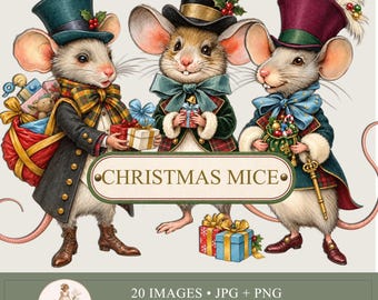 Weihnachtsmäuse zum Ausschneiden, 20 Papierpuppen, Mäuse-Clipart (PNG), druckbare Figurenvorlagen, PaperPrintsPro