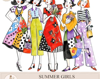 Printable Paper Dolls Summer Girls, Junk Journal Dolls, Collage Cutouts,Women Clipart,PaperPrintsPro