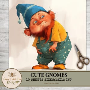 Cute Gnomes Clipart - 10 high quality Digital Images 12x12 inch for Junk Journaling, Scrapbooking, Card Making,Decoupage – Paper Prints Pro