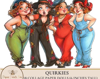 Printable Paper Dolls – 18 Quirky Retro Women,  Ephemera for Junk Journal, Cut Out – PaperPrintsPro