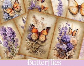 Junk Journal Kit with Butterflies – Printable Pages, Monarch Ephemera, Vintage Scrapbook Paper, Instant Download