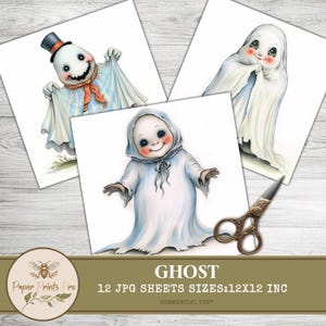 Vintage Ghost Clipart - 12 Digital JPG, 300 DPI for Scrapbooking, Junk Journals & Cards -Paper Prints Pro