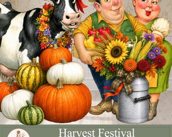 Paper Dolls Printable, Autumn Clipart PNG, Harvest Festival, Thanksgiving, Junk Journal, PaperPrintsPro