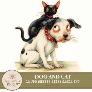 Dog and Cat Clip Art 12 JPGs for  Junk Journaling, Scrapbooking, Card Making, Digital Download Kit,-Clip Art PaperPrintsPro