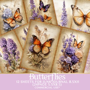 Junk Journal  with Butterflies Monarch - Printable Pages Kit  for Beautiful Journaling