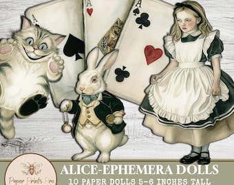Alice in Wonderland Printable Paper Dolls – 10 Ephemera Figures for Journals & Crafts – by PaperPrintsPro