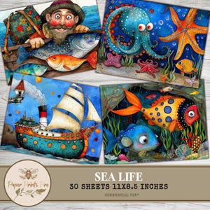 Set of 30 printable sea-themed illustrations (plus 1 bonus), featuring mermaids, pirates, ships, lighthouses, sea animals, and ocean scenes. Designed in a whimsical, colorful storybook style. Ideal for junk journals, card making, kids crafts, wall art, classroom decor, and DIY creative projects. High-resolution JPG files, 11x8.5 inches, ready to print.