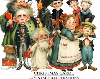 Christmas Carol Clipart Bundle – 54 Victorian Scrooge & Dickens Characters, Paper Dolls, Vintage Illustrations - PaperPrintsPro