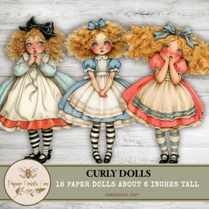 Curly  Printable Paper Dolls – 18 Vintage Printable Cutouts for Scrapbooking & DIY Crafts -Clip Art PaperPrintsPro