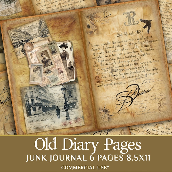 Vintage Diary Junk Journal KIT - Antique Letters and Scrapbooking Images