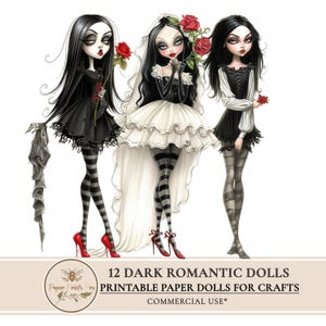Druckbare Papierpuppen Dark Romantische Gothic Mädchen PNG Clipart für Handwerk, Scrapbooking -PaperPrintsPro
