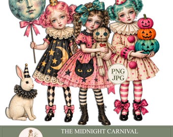 Papierpuppen zum Ausdrucken, Vintage-Halloween-Cliparts, Junk-Journal-Puppen, Halloween-Digitaldownload, PaperPrintsPro
