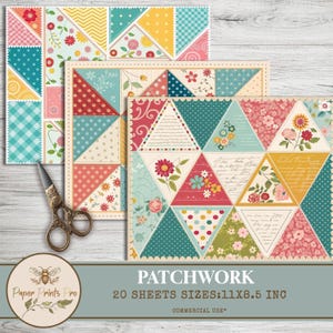 Patchwork Digital Papers - 20 Sheets for Scrapbooking and Crafts -PaperPrintsPro