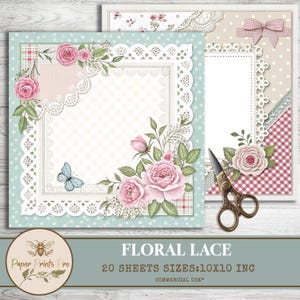 Floral Lace Digital Paper Pack - Shabby Chic Style - 20 Square Sheets (10x10 Inches) -scrapbooking, card making, journaling-PaperPrintsPro