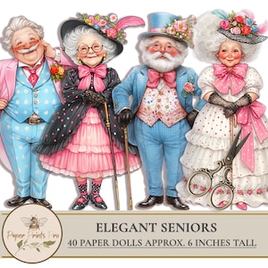 Printable Paper Dolls – Vintage Grandma and Grandpa Cutouts, Retro Old Lady ,Old Man  for Junk Journal and Crafts – by PaperPrintsPro