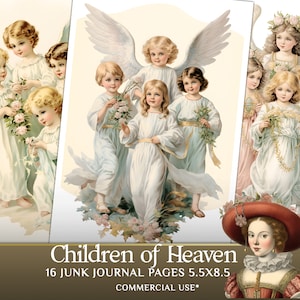 Christmas Junk Journal Kit Children of Heaven   - 16 Printable Pages Angels for Your Christian Scrapbook