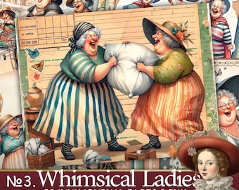 Printable Junk Journal Pages – Whimsical Old Ladies and Grandmother Clipart for Scrapbooking – PaperPrintsPro