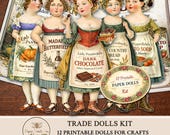 Paper Dolls Printable Vintage Style – 12 Paper Doll Characters with Ephemera for Crafts - PaperPrintsPro