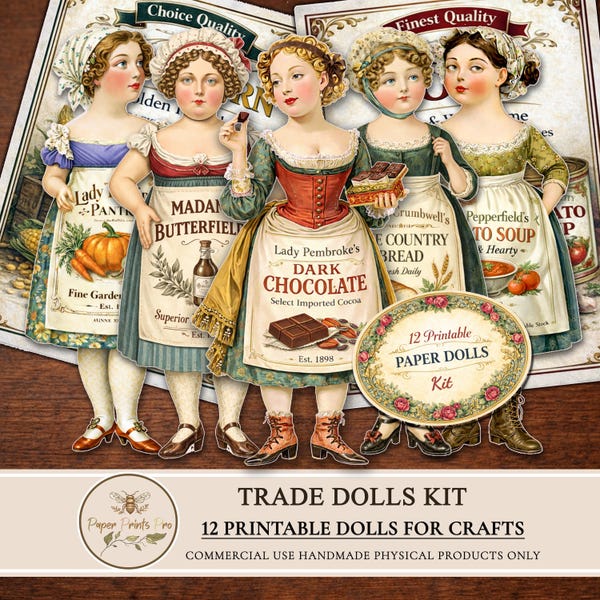 Paper Dolls Printable Vintage Style – 12 Paper Doll Characters with Ephemera for Crafts - PaperPrintsPro