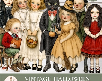 Halloween Paper Dolls Ephemera Kit -  Ghosts, Witches, Skeletons & Pumpkin Heads , Clipart, Junk Journals, PaperPrintsPro