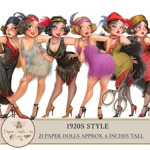 1920s Flapper Girls Paper Dolls Printable – Vintage Ephemera Cutouts for Junk Journals, Collage – PaperPrintsPro