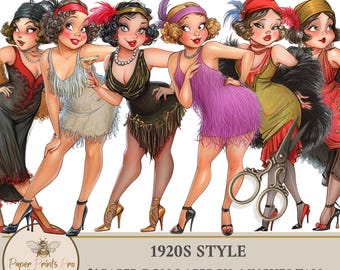 1920s Flapper Girls Paper Dolls Printable – Vintage Ephemera Cutouts for Junk Journals, Collage – PaperPrintsPro