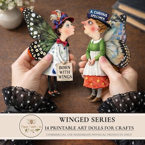Paper Dolls – Digital Whimsical Clipart Fairy-Butterfly Art -14 Characters for Crafts – PaperPrintsPro