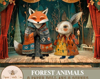 Printable Animal Paper Dolls – Puppet Theater Kit with Scenes for Kids Crafts – PaperPrintsPro
