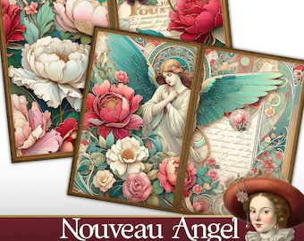 Art Nouveau Angel Junk Journal Kit: Printable Floral Ephemera (Digital Download)