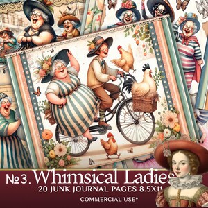 Whimsical Old Ladies Junk Journal Pages - Cartoon Grandmothers Clipart for Scrapbooking
