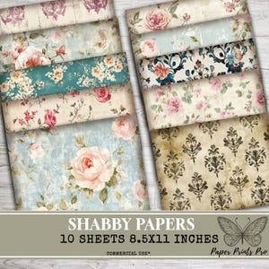 Shabby Chic Printable Paper: Damask & Floral Designs (Digital Download)