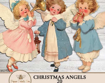 Christmas Angels Paper Dolls Printable Ephemera Vintage Cutouts for Junk Journal Collage Crafts -PaperPrintsPro