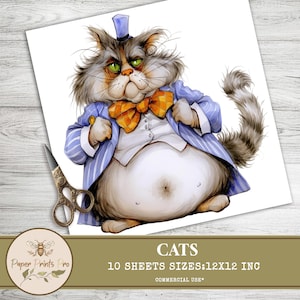Quirky Cats – 10 JPG Images, 12x12 inch for Junk Journaling, Scrapbooking, Card Making – PaperPrintsPro