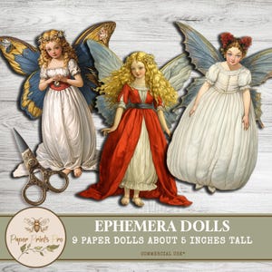 Vintage Fairy Paper Dolls - 9 Printable Ephemera Cutouts - Junk Journal, Scrapbooking, DIY Crafts - PaperPrintsPro