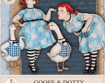 Paper Dolls Goose and Woman , Printable Vintage Doll Kit, Junk Journal , Scrapbook Craft , PaperPrintsPro