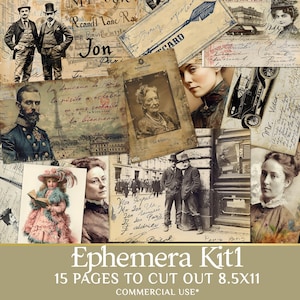 Vintage Printable Ephemera for Junk Journal  - Digital Ephemera Kit for Collage & Decoupage Craft Work- PaperPrintsPro