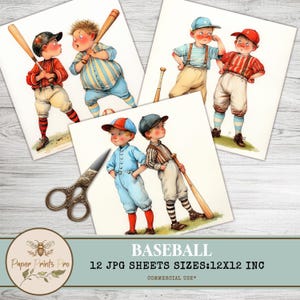 Clipart drôle de joueurs de baseball : 12 x 12 sports JPG ensemble (téléchargement numérique)