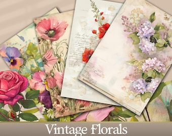 Botanical Flowers Junk Journal Pages, Floral Scrapbooking Paper, Vintage Ephemera (Digital Download)