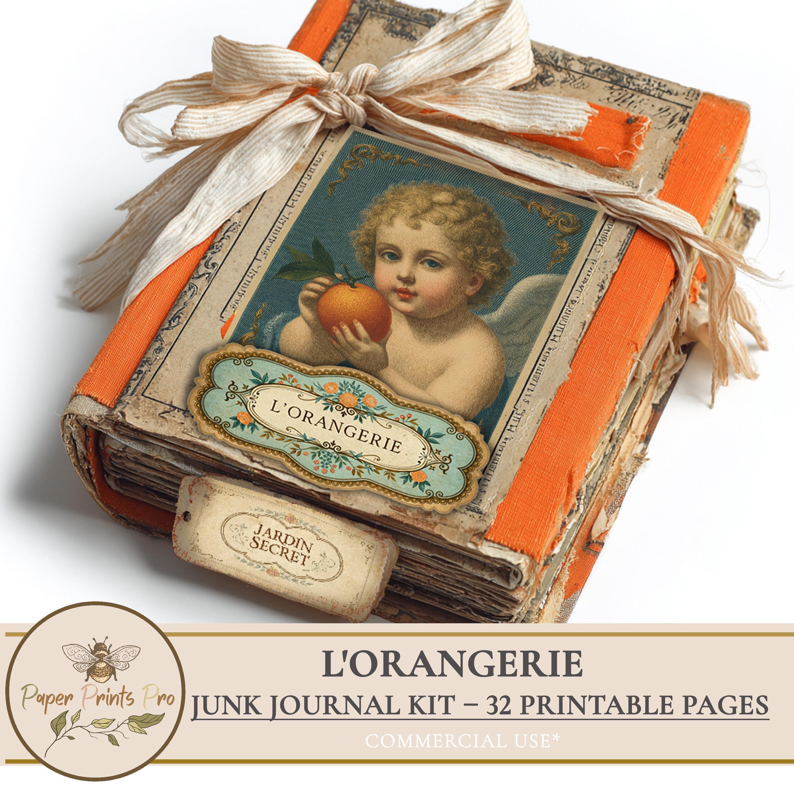 Junk Journal Kit: Vintage French Oranges, Angels, Ephemera