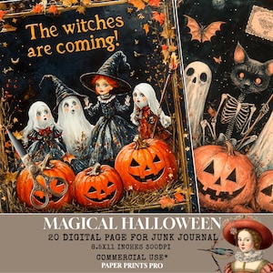Halloween Junk Journal Kit – 20 Printable Ephemera Sheets with Witches, Ghosts and Pumpkins – PaperPrintsPro