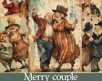 Whimsical Old Couple Junk Journal Pages - Funny Grandy Clip art