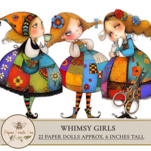 Printable Paper Dolls for Collage – Whimsy Girls Cutouts for Junk Journal, Cards, Tags, Scrapbooking, 6x6 JPG Sheets- PaperPrintsPro