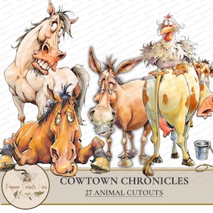 Printable Western Animals – Vintage Farm Ephemera for Junk Journals ,Cards and more – Cowtown Chronicles – by PaperPrintsPro