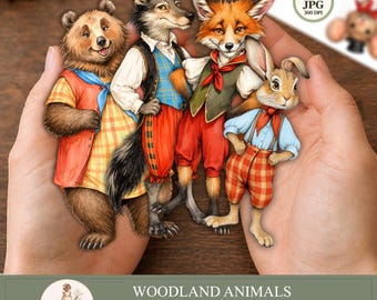 Papierpuppen zum Ausdrucken: Waldtiere, Figuren zum Ausschneiden, Puppentheater, Feinschnitte, PaperPrintsPro