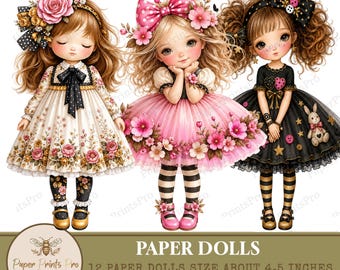 Printable Paper Dolls – 12 Fussy Cut Ephemera for Junk Journals and Scrapbooking – PaperPrintsPro